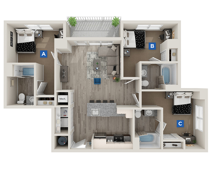 Cedar - 3x3 Floor plan